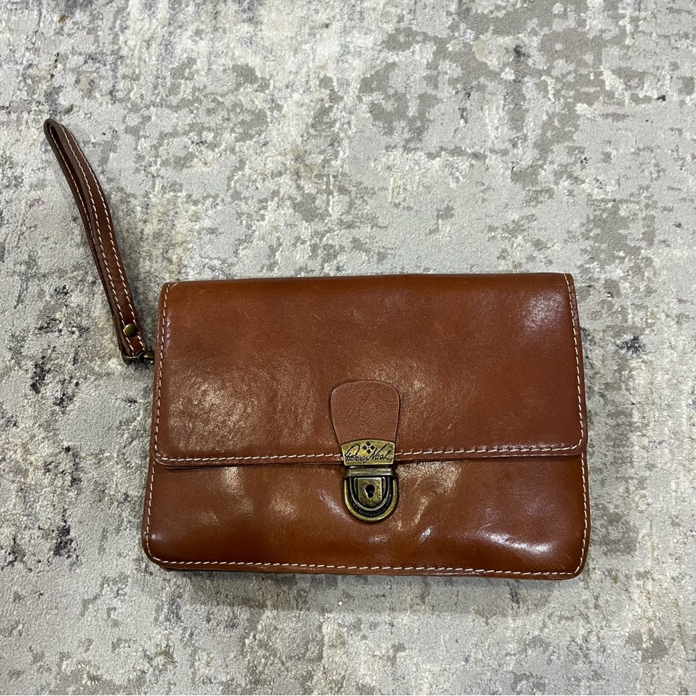 PATRICIA NASH Tan Italian Leather LANZA Clutch Organizer Bag 9" W x 6.25" H